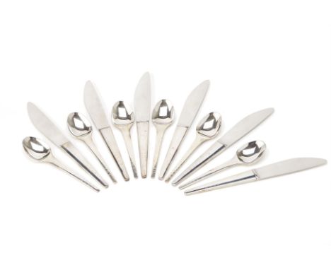 A GROUP OF GEORG JENSEN CARAVEL PATTERN SILVER FLATWARE
Comprising six table knives and six teaspoons, engraved with initials