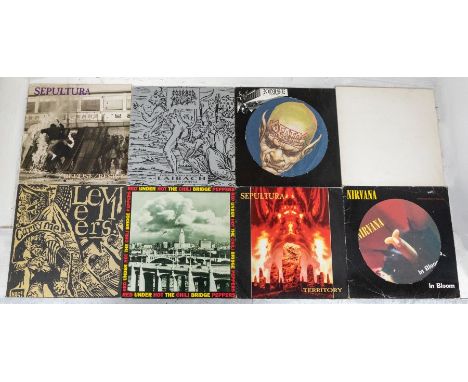 A small lot of 8 vinyl lp / 12 inch records. Including Morbid Angel MOSH112T , Kreator Behind the Mirror picture disc 08-4441