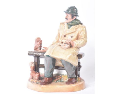 Royal Doulton – Lunchtime – HN2485 – a hand painted ceramic figure / figurine of a gentleman on park bench feeding squirrels.