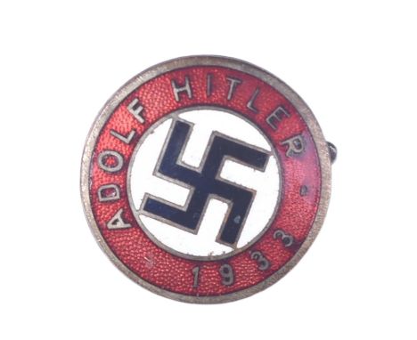 An original pre-WWII Second World War 1930's German Third Reich NSDAP Nazi Party member's enamel badge. Notation to front wit