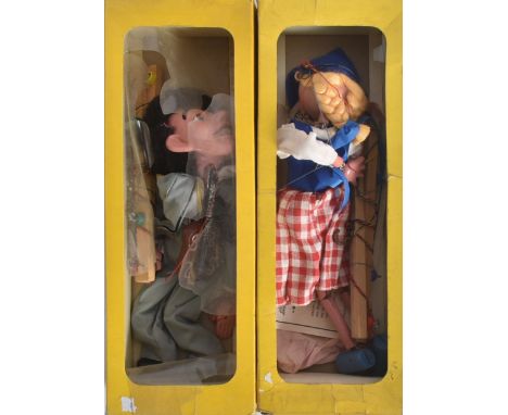Pelham Puppets - x2 vintage&nbsp;Marlborough Wilts Pelham Puppets comprising Pop Singer and Dutch Girl. Hand painted wooden p
