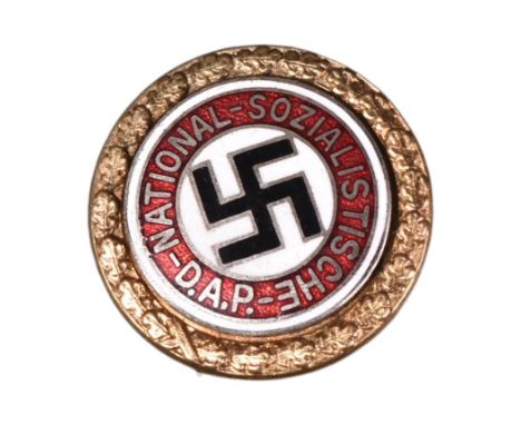 Of WWII Second World War Interest - an original c1930s Third Reich Nazi Party ' Golden Party Badge ', as issued to the earlie
