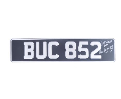 Dad's Army (BBC Sitcom) - Ian Lavender (Private Pike) - autographed replica number plate from Jones' Butchers Van BUC 852. Si