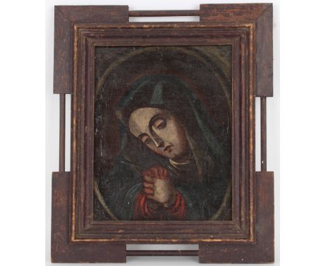 17th C. Continental School Old Master Painting of the Virgin Mary. Oil on tin. Appears to be unsigned. Sight Size: 10 x 8 in.