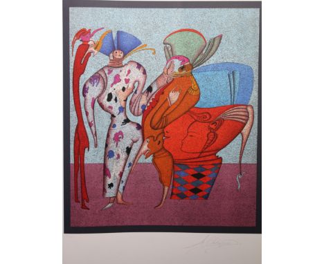 Mihail Chemiakin (New York, Russia born 1943) "Untitled VII" Color Lithograph. Numbered (38/225) lower left. Pencil Signed lo