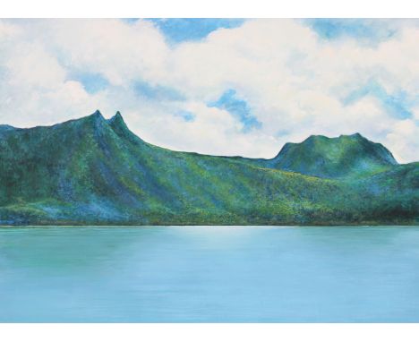 George Sottung (American, 1927 - 1999) "Tourism Sites of Kosrae - Sleeping Lady Mountain" Artist stamp lower right. Original 