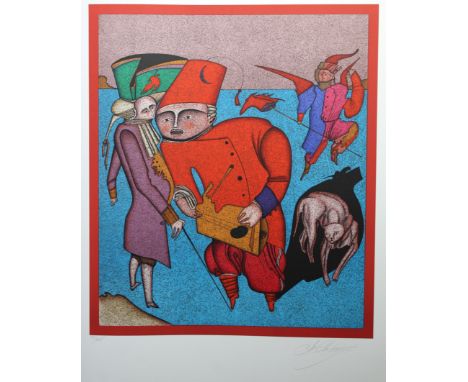 Mihail Chemiakin (New York, Russia born 1943) "Untitled VIII" Color Lithograph. Numbered (36/225) lower left. Signed lower ri