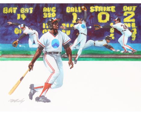 Tom McNeely (Canadian, B. 1935) "Baseball" Signed lower left. Original Mixed Media painting on Paper. Provenance: Collection 