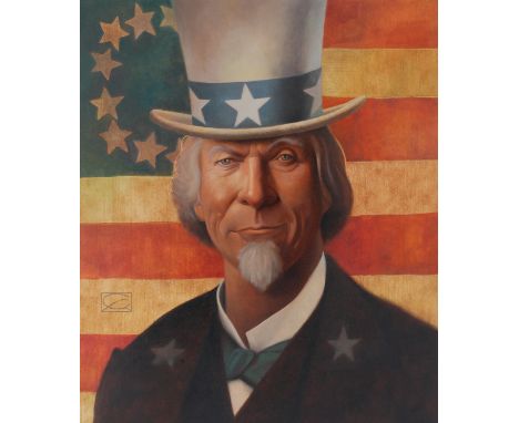 Gregory Rudd (American, B. 1952) "Uncle Sam" Signed lower left. Original Oil painting on Cold Press Illustration Board. Prove