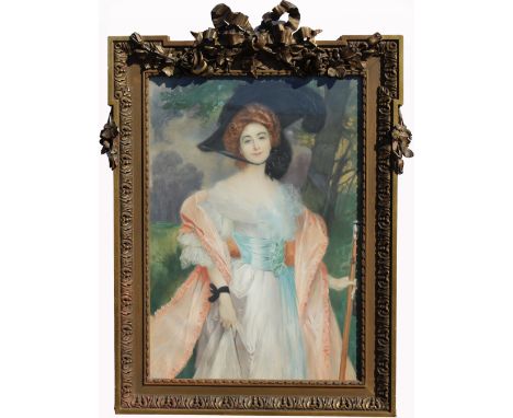 Francois Flameng (France, 1856 - 1923) Fine Pastel Portrait of an Elegant Woman. Signed and dated lower right. Depicting a yo
