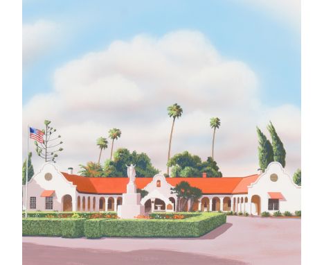 Donald Moss (American, 1920 - 2010) "Rancho San Pedro Mission" Signed lower right. Original Oil painting on Cold Press Illust