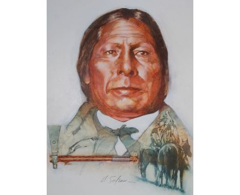 Hodges Soileau (American, B. 1943) "Little Wolf" Signed lower middle. Original Mixed Media painting on Paper. Provenance: Col