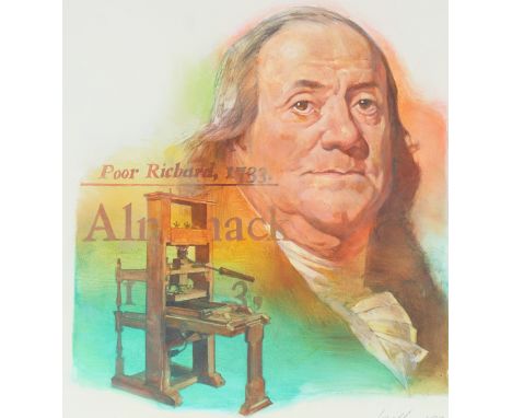 Dennis Lyall (American, B. 1946) "Benjamin Franklin" Signed and dated lower right. Original Oil painting on Canvas. Provenanc
