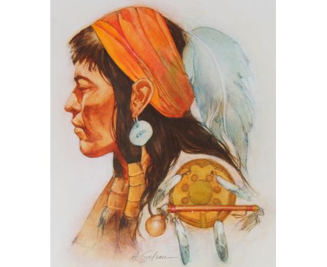 Hodges Soileau (American, B. 1943) "Osceola" Signed lower left. Original Mixed Media painting on Water Color Paper Provenance