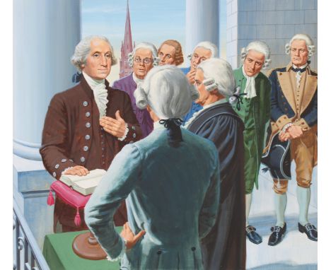 Ed Vebell (American, 1921 - 2018) "George Washington Inaugurated" Signed lower right. Original Acrylic painting on Illustrati