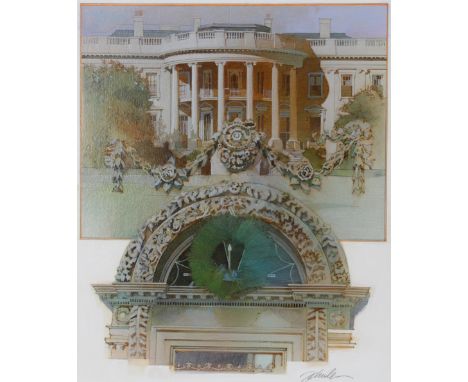 Mark Schuler (American, B. 1951) "White House" Signed lower right. Original Mixed Media painting on Illustration Board. Prove