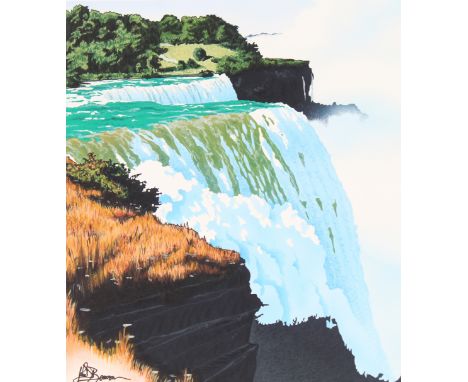 John Benson (American, B. 1949) "Niagara Falls" Signed lower left. Original Mixed Media painting on Paper. Provenance: Collec