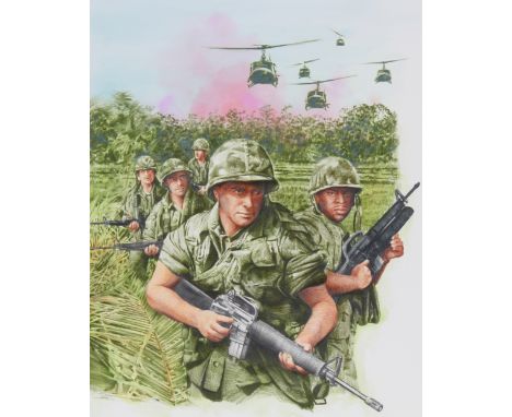 Paul Calle (1928 - 2010) and Chris Calle (B. 1961) "1960s - The Vietnam War" Signed lower right. Original Mixed Media paintin