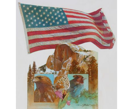 Mark Schuler (American, B. 1951) "Flag over Yosemite" Signed lower right. Original Mixed Media painting on Illustration Board