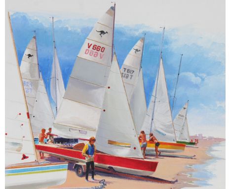 Ron Fletcher (Australian, B. 1925) "Lightweight Sharpie/Yachting in Australia" Signed lower right. Original Oil painting on C