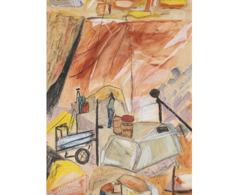 Signed Guston, Carrara Marble Quarry Painting.  Possibly Philip Guston, who visited the Carrara Marble Quarry along with othe