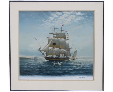Charles J Lundgren (New York, Connecticut, 1911 - 1988) "Columbia" Signed lower right. Original oil painting on Masonite. Pro