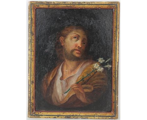 European School Old Master Portrait of Jesus.  Oil on board.  Appears to be unsigned, has not been examined out of frame.  Si
