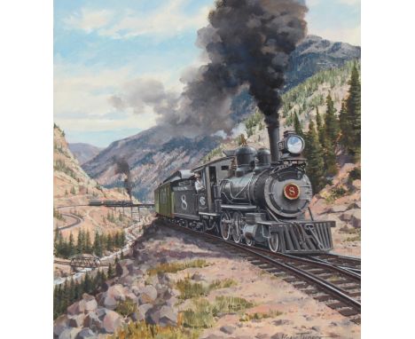 J. Craig Thorpe (American, B. 1948) "Colorado Locomotive" Signed lower right. Original Mixed Media painting on Paper. Provena