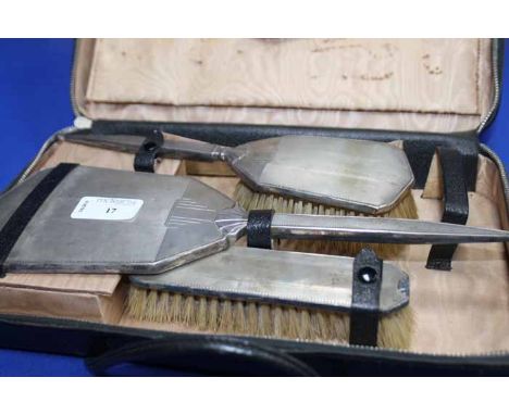 THREE PIECE SILVER BACKED ENGINE TURNED DRESSING TABLE SET
Birmingham mark, date letter rubbed 