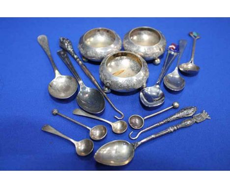 SIX SILVER BROOCHES, CLAN BAGDES AND FIVE SILVER BUTTONS
together with minor bijouterie and a group of silver and plated flat