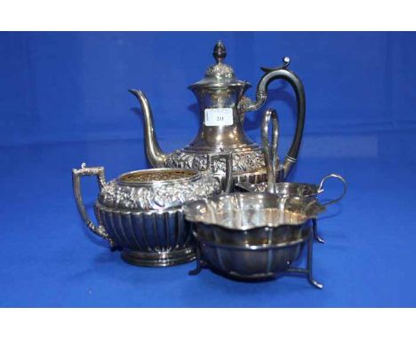 FOUR PIECE PLATED TEASET
including a pewter tea caddy etc