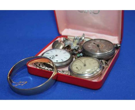 LOT OF COSTUME JEWELLERY AND POCKET WATCHES
including a rolled gold bangle, a silver link bracelet, a locket, marcasite items