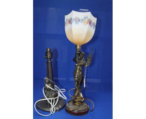 ART DECO STYLE PEWTER TABLE LAMP
with female figure; together with a Victorian style table lamp modelled as a mermaid figure,