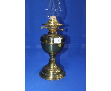 EARLY 20TH CENTURY BRASS OIL LAMP
with glass flume, 53cm high