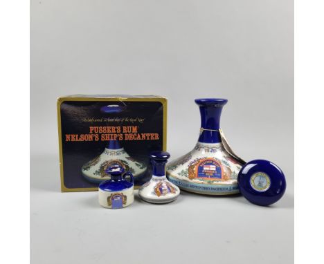 Pusser's Rum Decanter 1 Litre 95.5 Proof Boxed, Sealed and with Stopper (Fill Level feels good) & 2 Miniature ceramics   (Ple