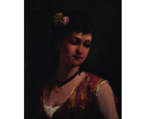 19th Century English School Portrait of a Young Beauty, Oil on Canvas, in a Carved Giltwood Frame, 12” x 10”