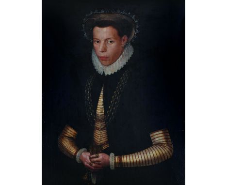 Circle of Arthur (Arnold) Bronkhorst (fl c 1573-1583) Dutch Half Length Portrait of a Spanish Noble Lady, wearing a White and