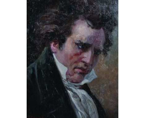 Michele Garinei (1871-1960) French Portrait of Ludwig Van Beethoven, Oil on Panel, Signed, 10 5” x 8 5”, and the companion pi