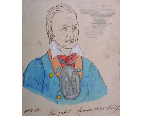 18th Century American School “New Jacket”, ‘Leneca War Chief’, Bust Portrait of a Man wearing a Blue Coat, with a Large Medal