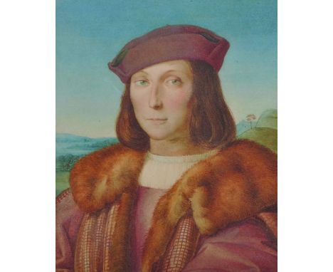 19th Century Italian School A Medici Portrait of a Man in a Fur Lined Coat, Watercol-our, 7 75” x 6 25”