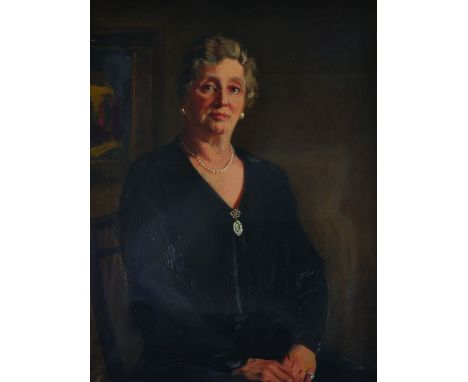 C… Jaques (20th Century) English Portrait of a seated Lady, wearing black, Oil on Canvas, Signed and Dated 1934, 34” x 26”