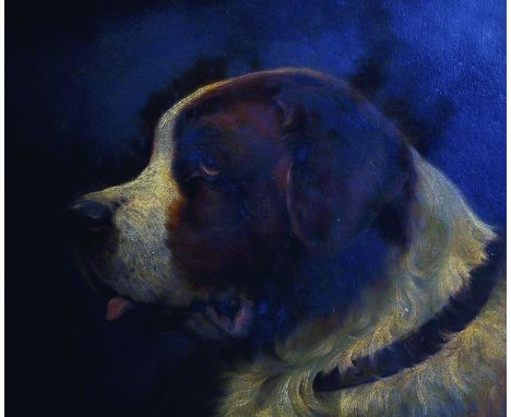 B… R… (19th Century) British Head Study of a St Bernard, Oil on Board, Signed with Initials, 21” x 24”