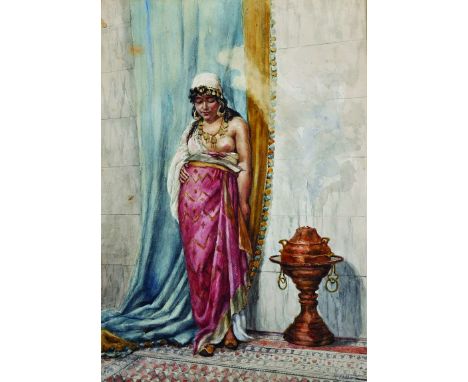 R… Allard (19th – 20th Century) British A Harem Girl, Watercolour, Indistinctly Signed in Pencil, 18 5” x 13”