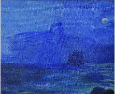 19th Century English School A Moonlit Seascape, with a Risen Figure in the back-ground, Oil on Canvas laid down, Unframed, 8”