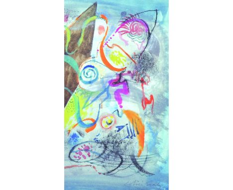 Colin Sealy (1891-1964) British ‘Abstract’, Mixed Media, Signed, 9” x 5”