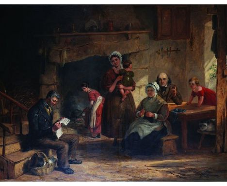 S… R… Price (18th – 19th Century) British “The Zennor (St Ives, Cornwall) Poet”, Interior Scene of a Cottage with a Man readi