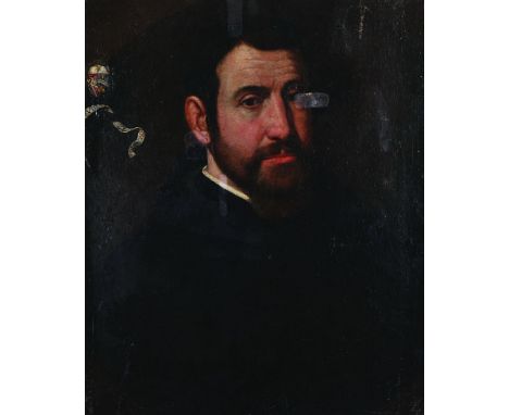 17th Century Roman School Portrait of a Man, dressed in black with a white collar, Oil on Canvas, 24” x 19”