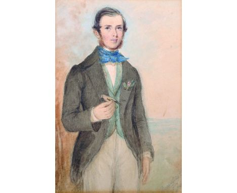 John Frederick Lewis (1805-1876) British Portrait of a Man holding a Finch, Watercolour, Signed with Initials and Dated ‘Augu