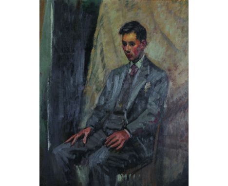 20th Century English School A Bloomsbury Style Portrait of a Young Man, Oil on Board, 30” x 25”