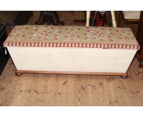 Sarcophagus shaped ottoman with tapestry top, 45cm by 139cm.